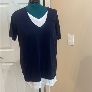Woman Within Navy and White Layered Short Sleeve Tee 18/20
